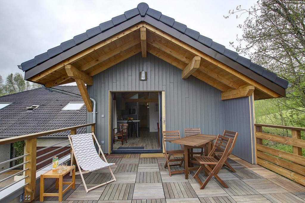 Extension intégrée Terrasse abritée Ossature bois Argonay