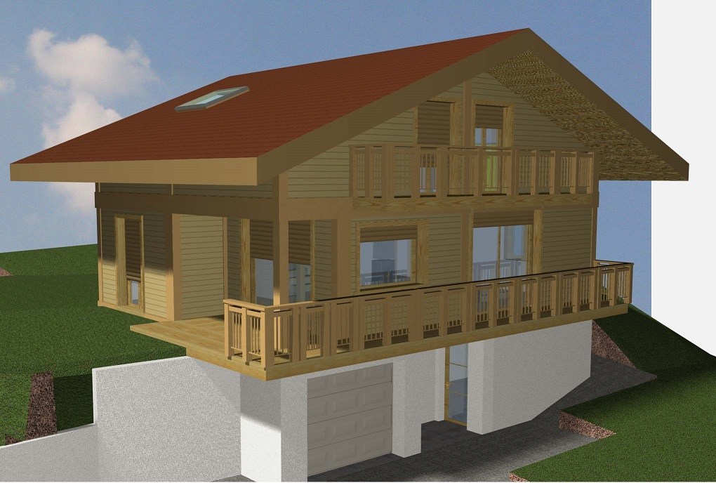 Esquisses 3D chalet neuf ossature bois Morzine 